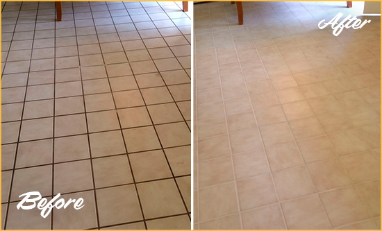 Before and After Picture of a Piney Grove Kitchen Tile and Grout Cleaned to Remove Embedded Dirt