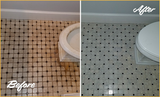 Before and After Picture of a Piney Grove Bathroom Tile and Grout Cleaned to Remove Stains